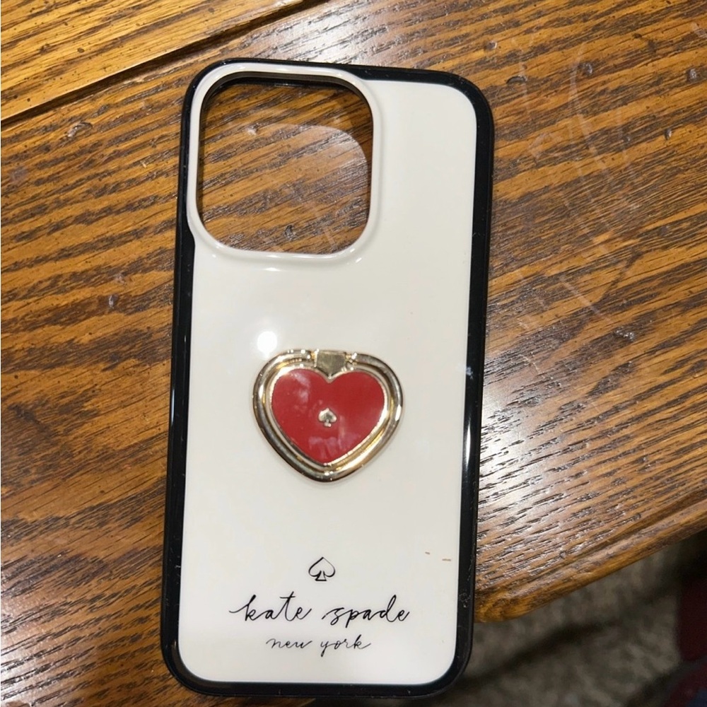 Kate Spade Heart iPhone 14 Case (White & Red with stability ring)